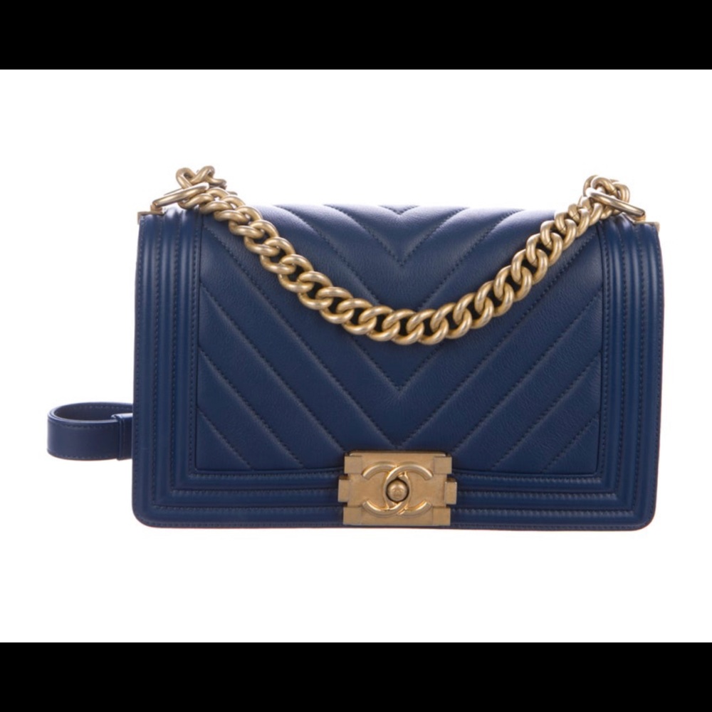 Chanel boy medium plus chevron in cobalt
